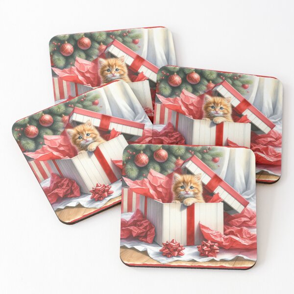 Item preview, Watercolour Christmas ginger kitten designed and sold by BritishDelights.