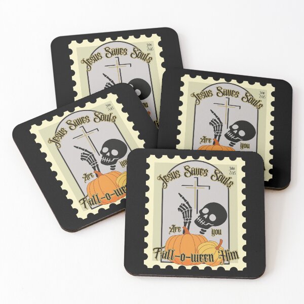 Item preview, Jesus Saves Souls John 3:16 Halloween Skeleton and Pumpkins Stamp designed and sold by Forevermore.