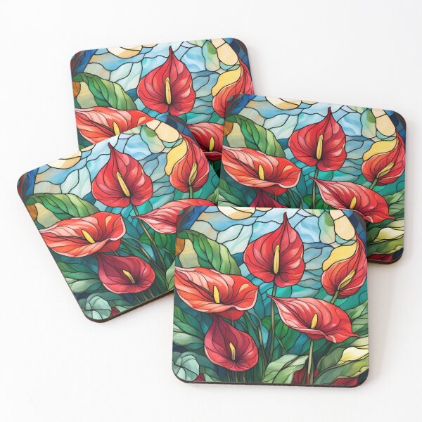 Item preview, Stained Glass Red Anthurium Flowers designed and sold by Ciervo Primavera.