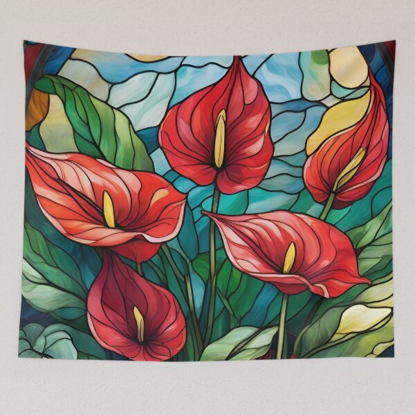 Item preview, Stained Glass Red Anthurium Flowers designed and sold by Ciervo Primavera.