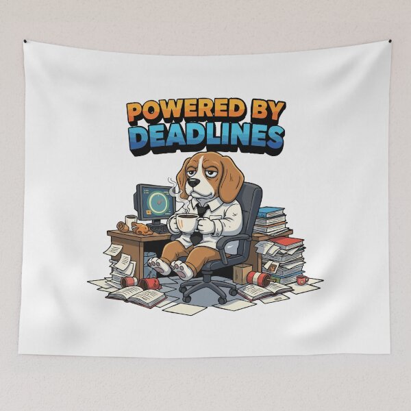 Item preview, Beagle cartoon working at desk with deadline quote designed and sold by Tong4130.