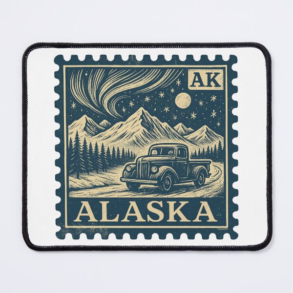 Item preview, Alaska Vintage Stamp Truck Adventure, Northern Lights & Mountains designed and sold by Automotive Art by Greg.