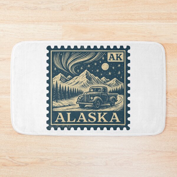 Item preview, Alaska Vintage Stamp Truck Adventure, Northern Lights & Mountains designed and sold by Automotive Art by Greg.
