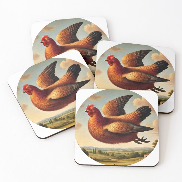 Item preview, Flying Chook Isa Brown Renaissance style painting designed and sold by Trish Hart.