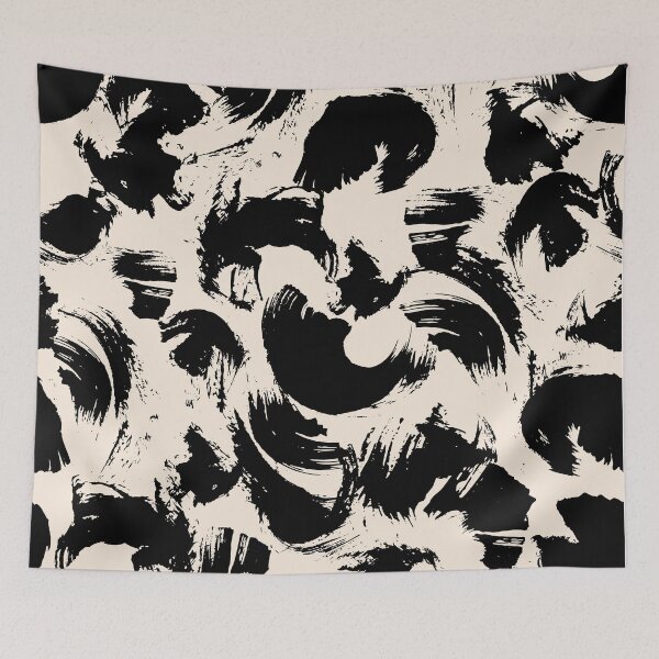 Item preview, Abstract Black Brushstroke Pattern on Beige – Modern Minimalist Zen Inspired Wall Art designed and sold by FestivityFinds.