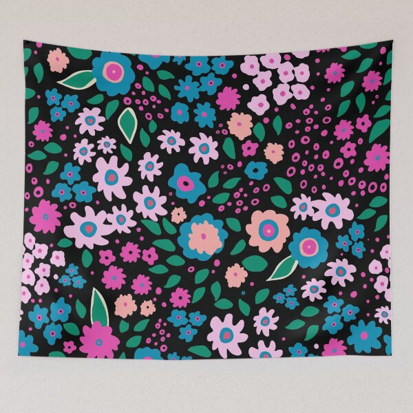 Item preview, Bold Floral Pattern in Pink and Blue – Fun Girly A-Line Dress designed and sold by FestivityFinds.