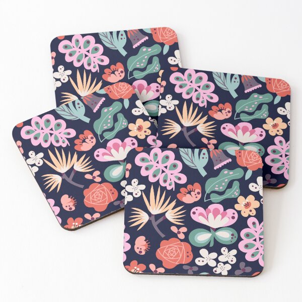 Item preview, Floral Pastel Pattern on Dark Navy – Modern Abstract A-Line Dress designed and sold by FestivityFinds.