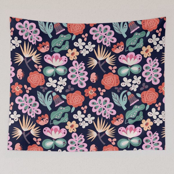 Item preview, Floral Pastel Pattern on Dark Navy – Modern Abstract A-Line Dress designed and sold by FestivityFinds.