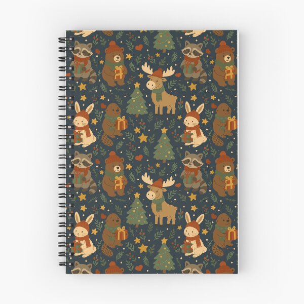 Aperçu de l'œuvre Illustration de motif de Noël représentant un ours, un renne, un lapin, une loutre et un raton laveur créée et vendue par Studio Pico.