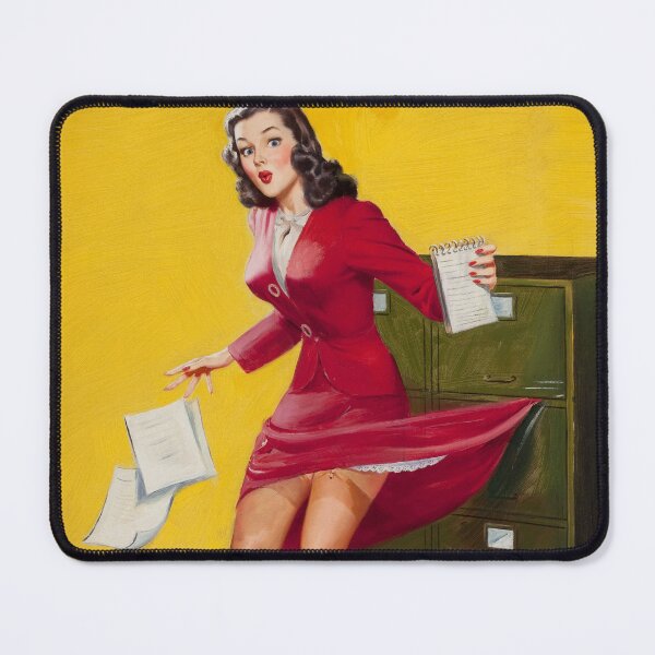 Item preview, Secretary in Red Dress - Caught in Filing Cabinet by Al Buell - Beautiful Art - Classic Illustration Retro Pin-Up Model designed and sold by centuryretromedia.