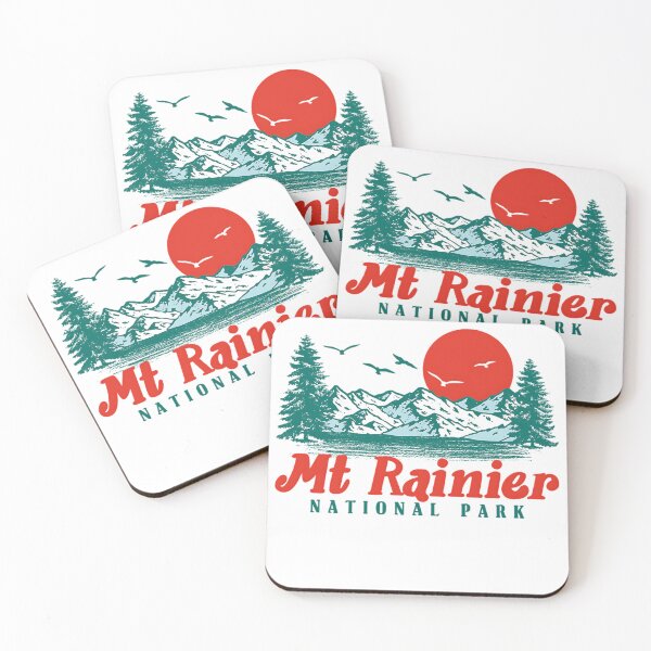 Item preview, Retro Mount Rainier Mountain Trees & Sun Scene Graphic designed and sold by Kinalan.