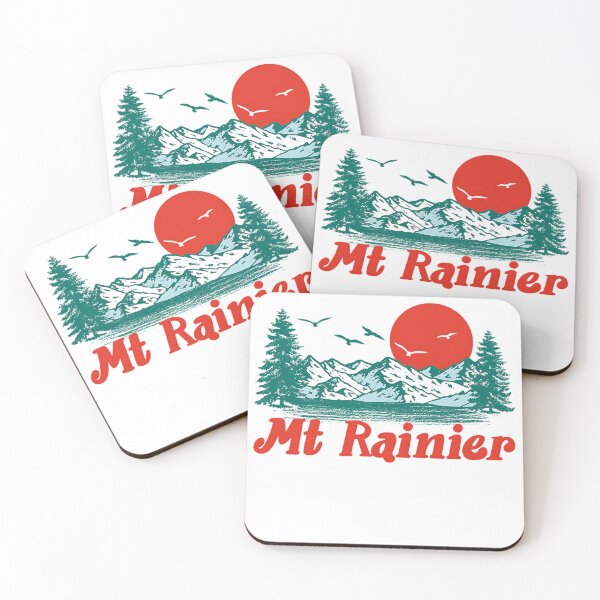 Item preview, Retro Mt Rainier Mountain Trees & Sun Scene Graphic designed and sold by Kinalan.