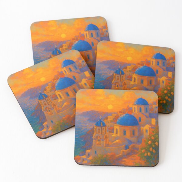 Item preview, Santorini Sunset – Blue Domes & Whitewashed Cliffs Over the Aegean designed and sold by Nova-Canvas.