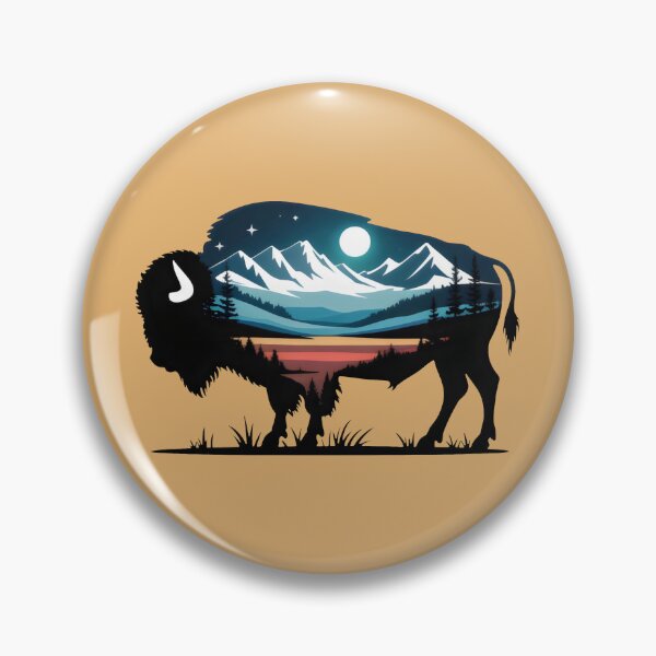 Item preview, Bison Silhouette with Moonlit Mountains and Sunset designed and sold by SplashTastic.