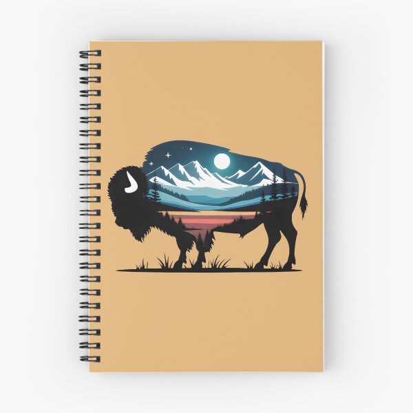 Item preview, Bison Silhouette with Moonlit Mountains and Sunset designed and sold by SplashTastic.