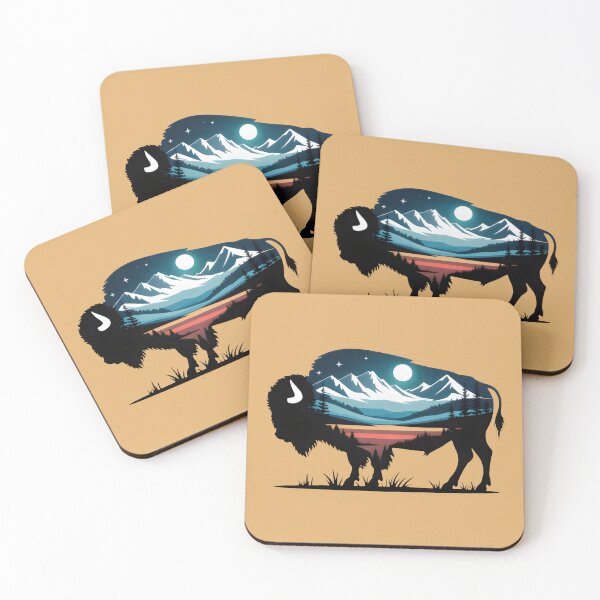 Item preview, Bison Silhouette with Moonlit Mountains and Sunset designed and sold by SplashTastic.