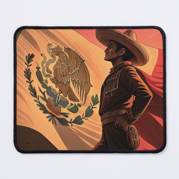 Item preview, A proud Mexican man in traditional charro attire stands before the national flag, symbolizing heritage, culture, and strength with dramatic lighting and patriotic atmosphere designed and sold by Yas-ko.