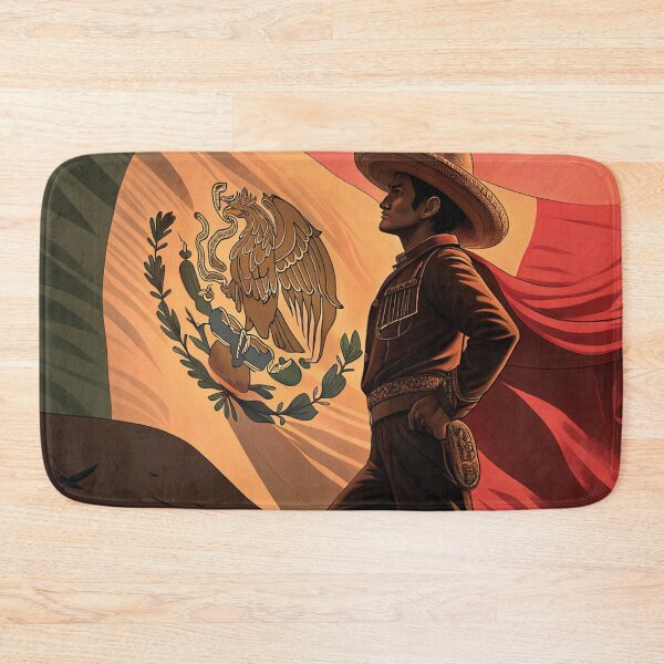Item preview, A proud Mexican man in traditional charro attire stands before the national flag, symbolizing heritage, culture, and strength with dramatic lighting and patriotic atmosphere designed and sold by Yas-ko.