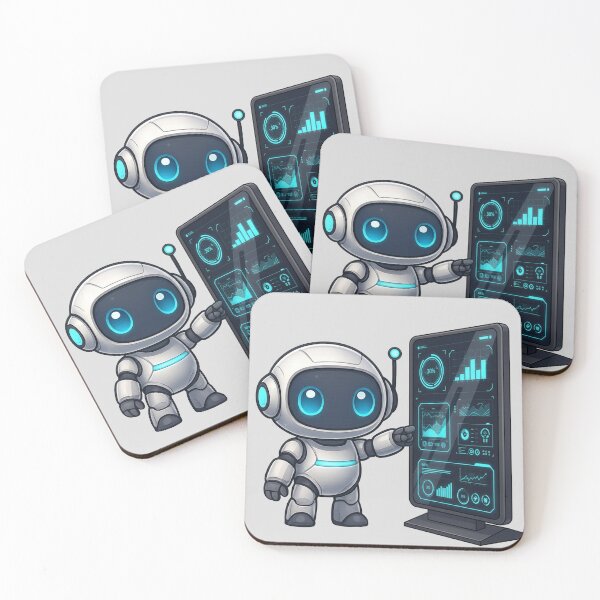 Item preview, Cute Futuristic Robot Illustration standing next to a large futuristic screen designed and sold by henamy.