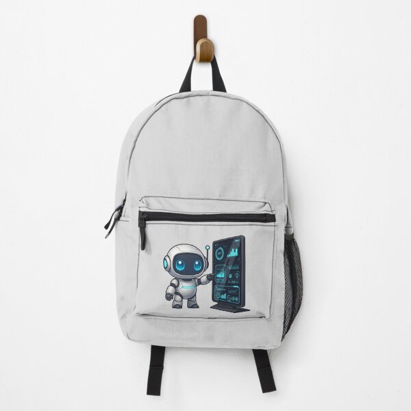 Item preview, Cute Futuristic Robot Illustration standing next to a large futuristic screen designed and sold by henamy.