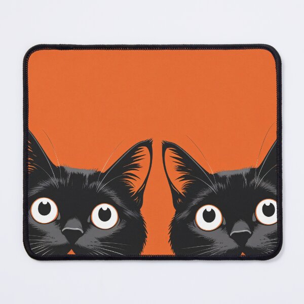 Artikelvorschau, Schwarze Zwillingskatzen auf orangefarbenem Hintergrund | Halloween Minimal Art entworfen und verkauft von KiraChie.