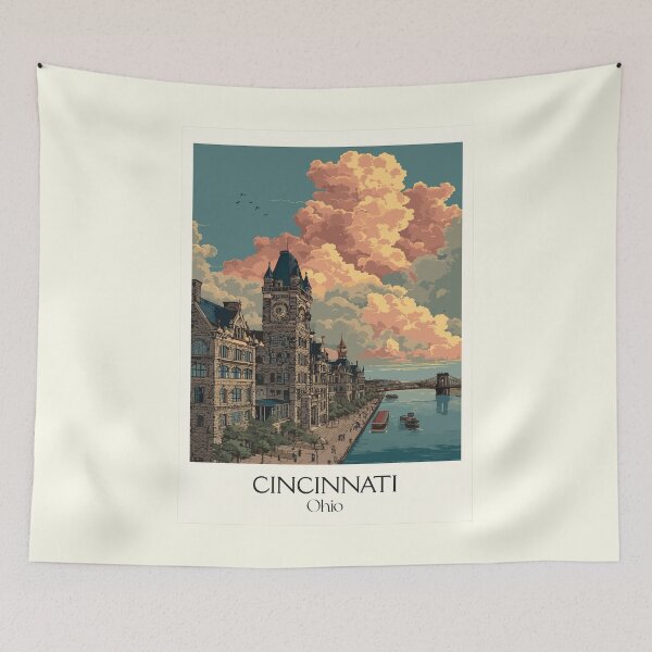 Item preview, Cincinnati Ohio Retro Travel Art | Queen City on the Ohio River designed and sold by TuncGK.