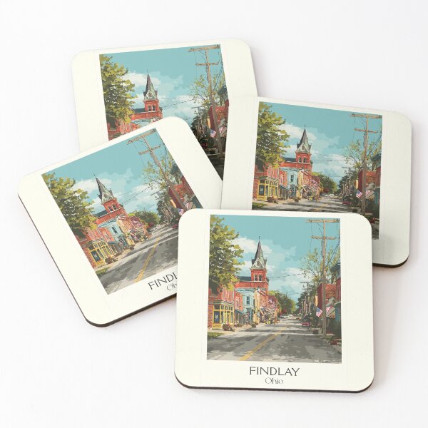 Item preview, Findlay Ohio Vintage Travel Art | "Flag City USA" Main Street Design designed and sold by TuncGK.