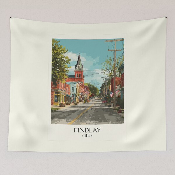 Item preview, Findlay Ohio Vintage Travel Art | "Flag City USA" Main Street Design designed and sold by TuncGK.