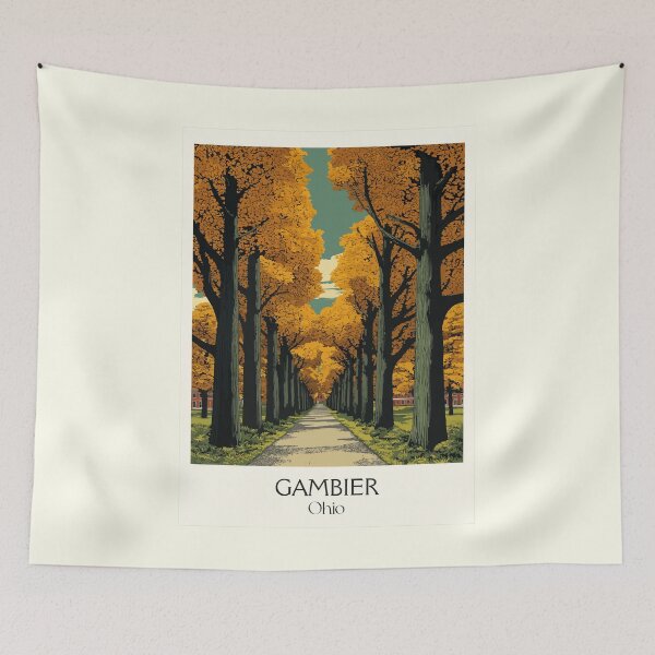 Item preview, Gambier Ohio Retro Travel Art | Autumn on the Middle Path Illustration designed and sold by TuncGK.