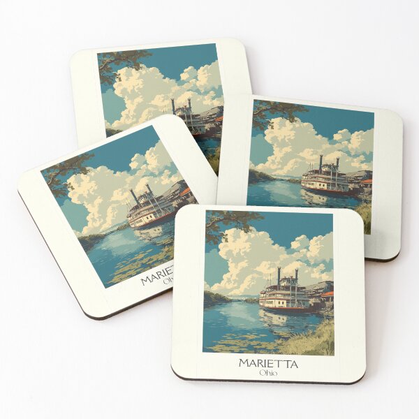 Item preview, Marietta Ohio Vintage Travel Art | Ohio River Sternwheeler Design designed and sold by TuncGK.