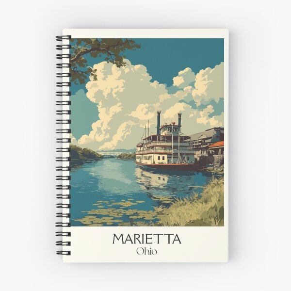 Item preview, Marietta Ohio Vintage Travel Art | Ohio River Sternwheeler Design designed and sold by TuncGK.