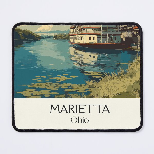 Item preview, Marietta Ohio Vintage Travel Art | Ohio River Sternwheeler Design designed and sold by TuncGK.