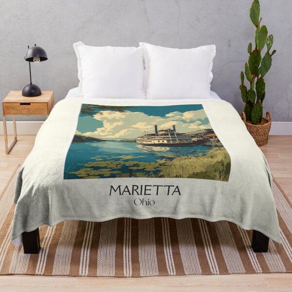 Item preview, Marietta Ohio Vintage Travel Art | Ohio River Sternwheeler Design designed and sold by TuncGK.