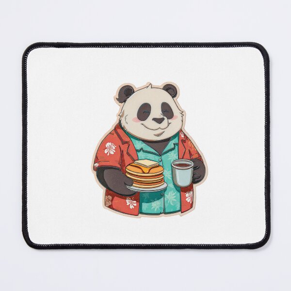 Item preview, Panda Breakfast Stack – Cute Panda in Hawaiian Shirt with Pancakes and Coffee Cartoon designed and sold by StickerHavenn.