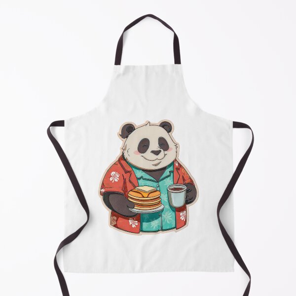 Item preview, Panda Breakfast Stack – Cute Panda in Hawaiian Shirt with Pancakes and Coffee Cartoon designed and sold by StickerHavenn.
