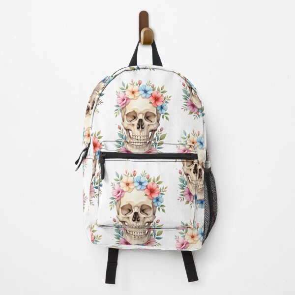 Item preview, Flower adorned skull design showcasing vibrant blossoms and intricate details for a unique artistic expression designed and sold by SpaceartLilu.