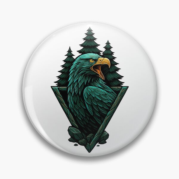 Item preview, Majestic Green Eagle with Pine Forest and Geometric Frame designed and sold by ArtfulWeave.