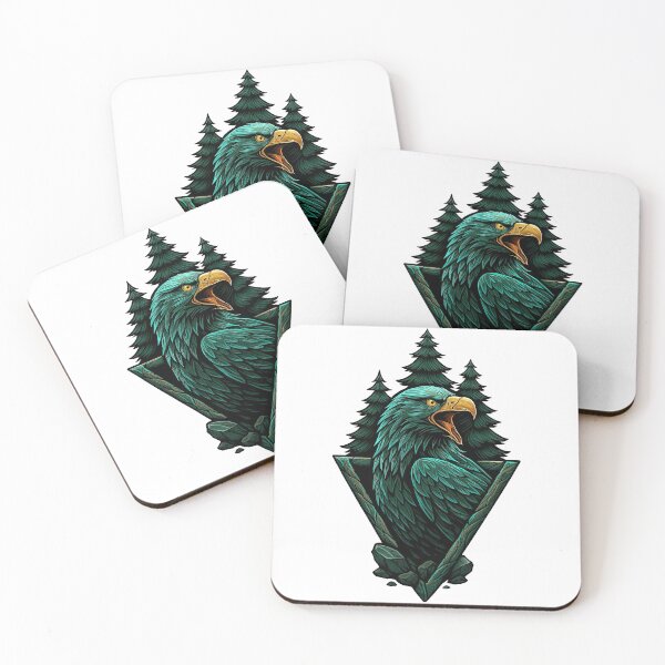 Item preview, Majestic Green Eagle with Pine Forest and Geometric Frame designed and sold by ArtfulWeave.