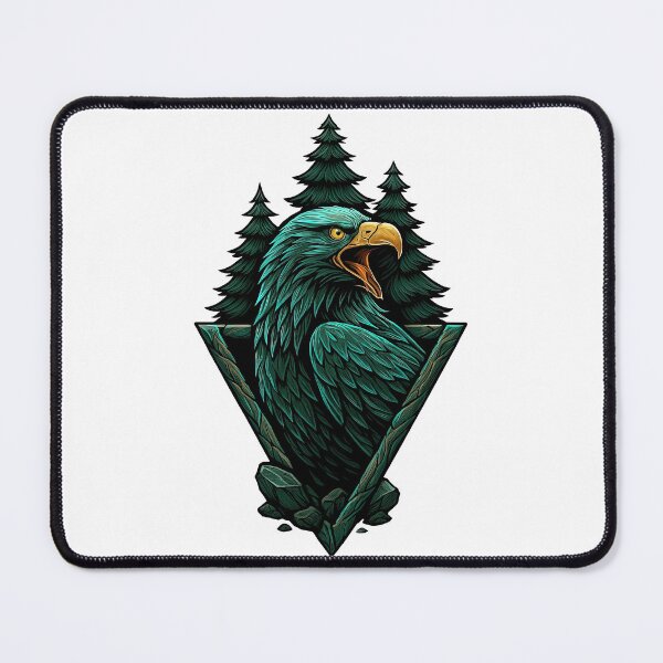 Item preview, Majestic Green Eagle with Pine Forest and Geometric Frame designed and sold by ArtfulWeave.