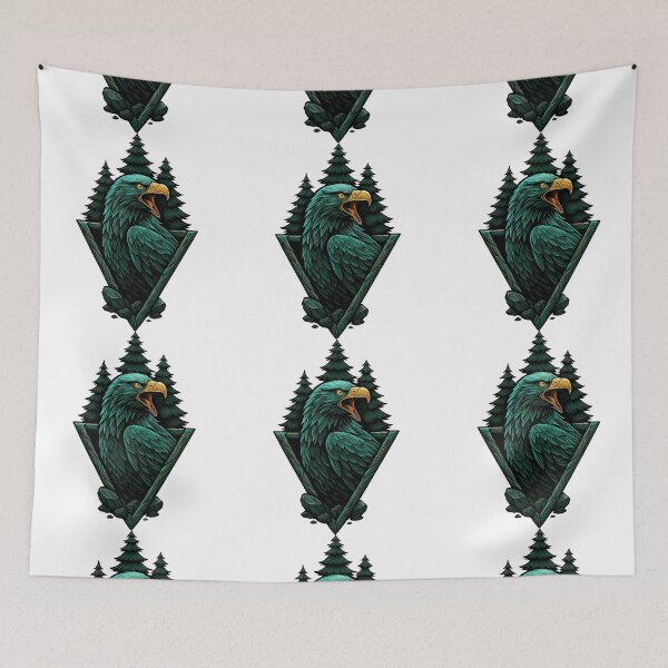 Item preview, Majestic Green Eagle with Pine Forest and Geometric Frame designed and sold by ArtfulWeave.