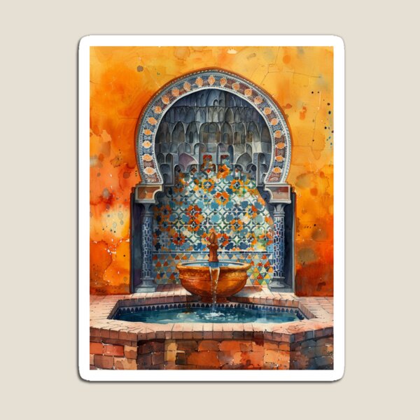 Item preview, Moroccan Courtyard Fountain – Orange & Mosaic Wall Art designed and sold by Cyberpunk Designs.