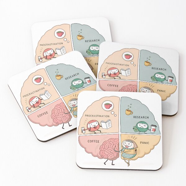 Item preview, Funny Cartoon Brain Diagram – Procrastination, Research, Coffee & Panic designed and sold by VividOrganica.