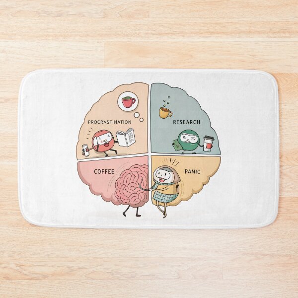 Item preview, Funny Cartoon Brain Diagram – Procrastination, Research, Coffee & Panic designed and sold by VividOrganica.