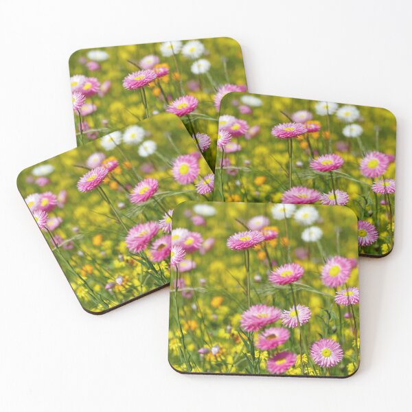 Item preview, Pink wildflowers against a background of yellow groundcover designed and sold by jaynerushton.