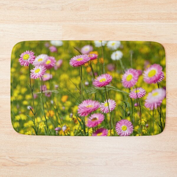 Item preview, Pink wildflowers against a background of yellow groundcover designed and sold by jaynerushton.