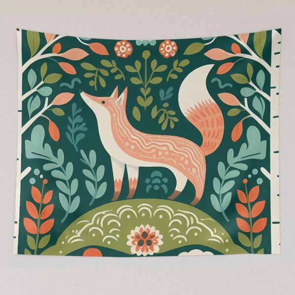 Item preview, Whimsical Forest Fox - Scandinavian Folk Art by heidiannemorris © designed and sold by FOLK ART FUSION.