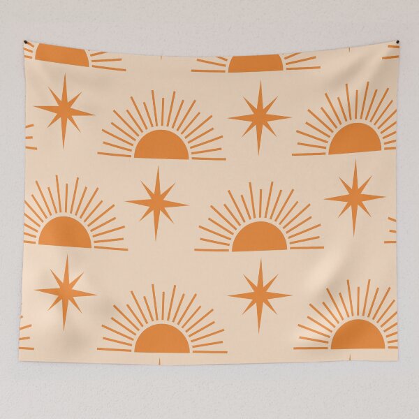 Item preview,  retro mid century Orange half sun sunrise with atomic starbursts pattern  designed and sold by Yasminepatterns .