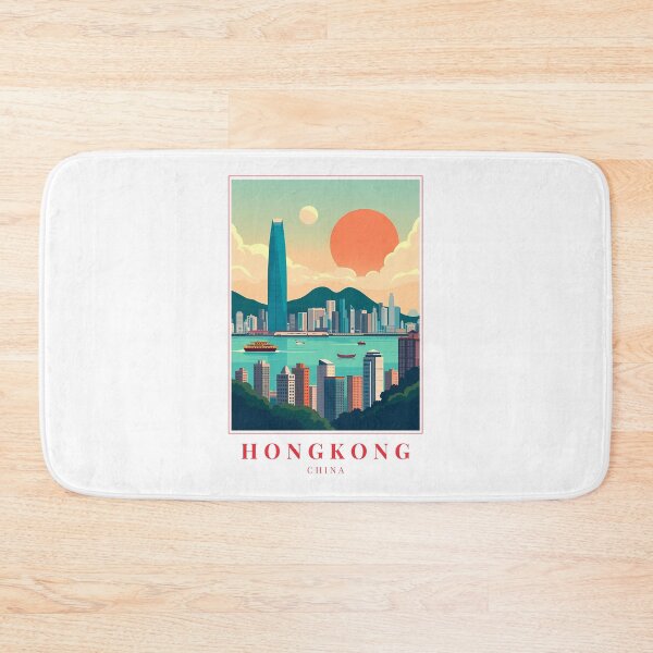 Item preview, Hong Kong China Illustration – Victoria Harbour, Neon Nights & Urban Zen designed and sold by MapMyMiles.