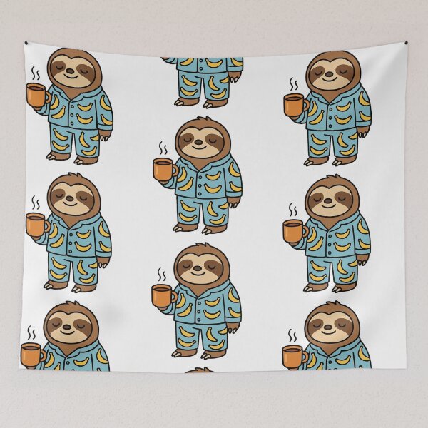 Item preview, Lazy Sloth in Banana Pajamas with Tea – Funny Cartoon designed and sold by Confuzz1ed.