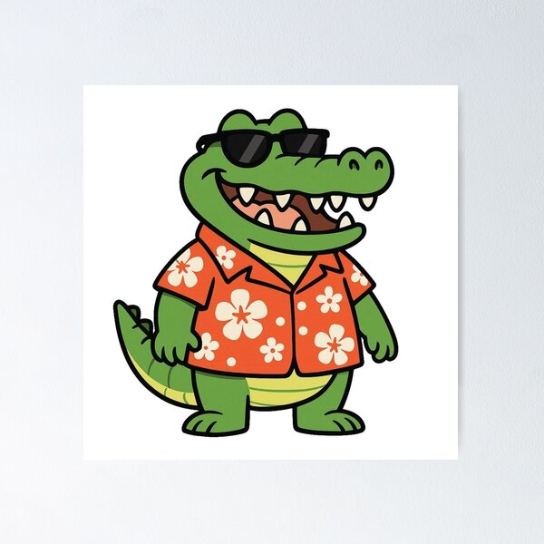 Item preview, Cocodrilo divertido con camisa hawaiana y gafas de sol: estilo caricatura adorable designed and sold by Confuzz1ed.